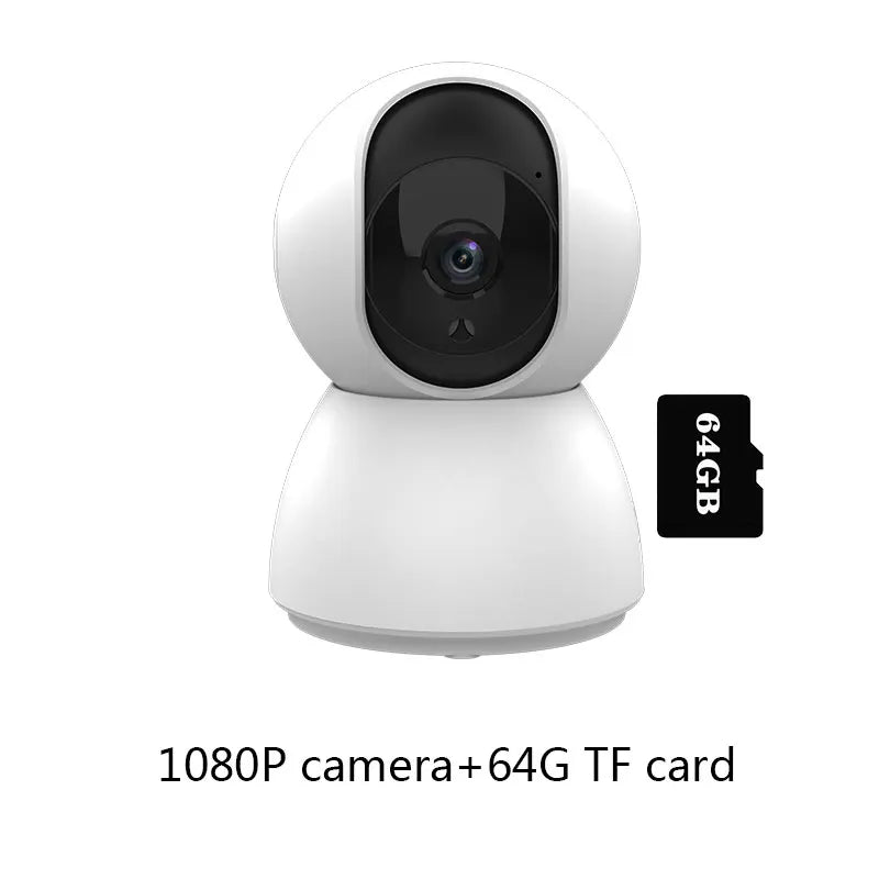 Tuya Smart WiFi Camera with 64GB TF card and 1080P HD resolution, ideal for indoor surveillance and app-based control.
