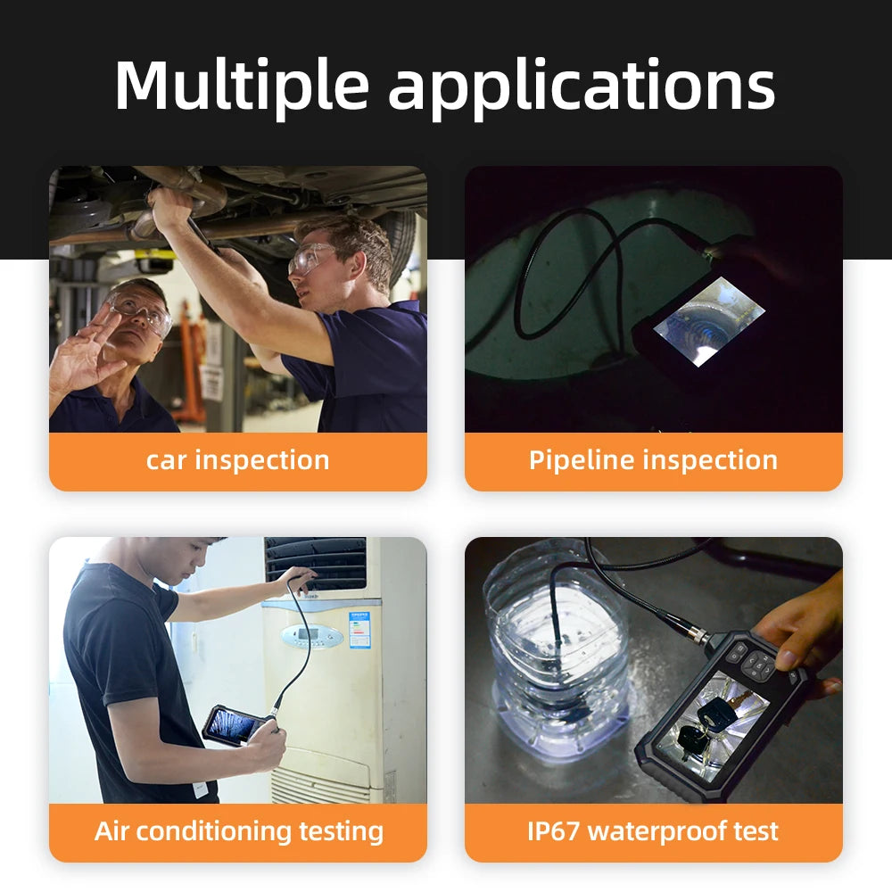 Endoscope Camera 4.3 Inch Screen HD1080P 8MM Lens Rigid Cable Pipe Inspection USB Borescope LED 2000mAh for Car Repair With 8LED