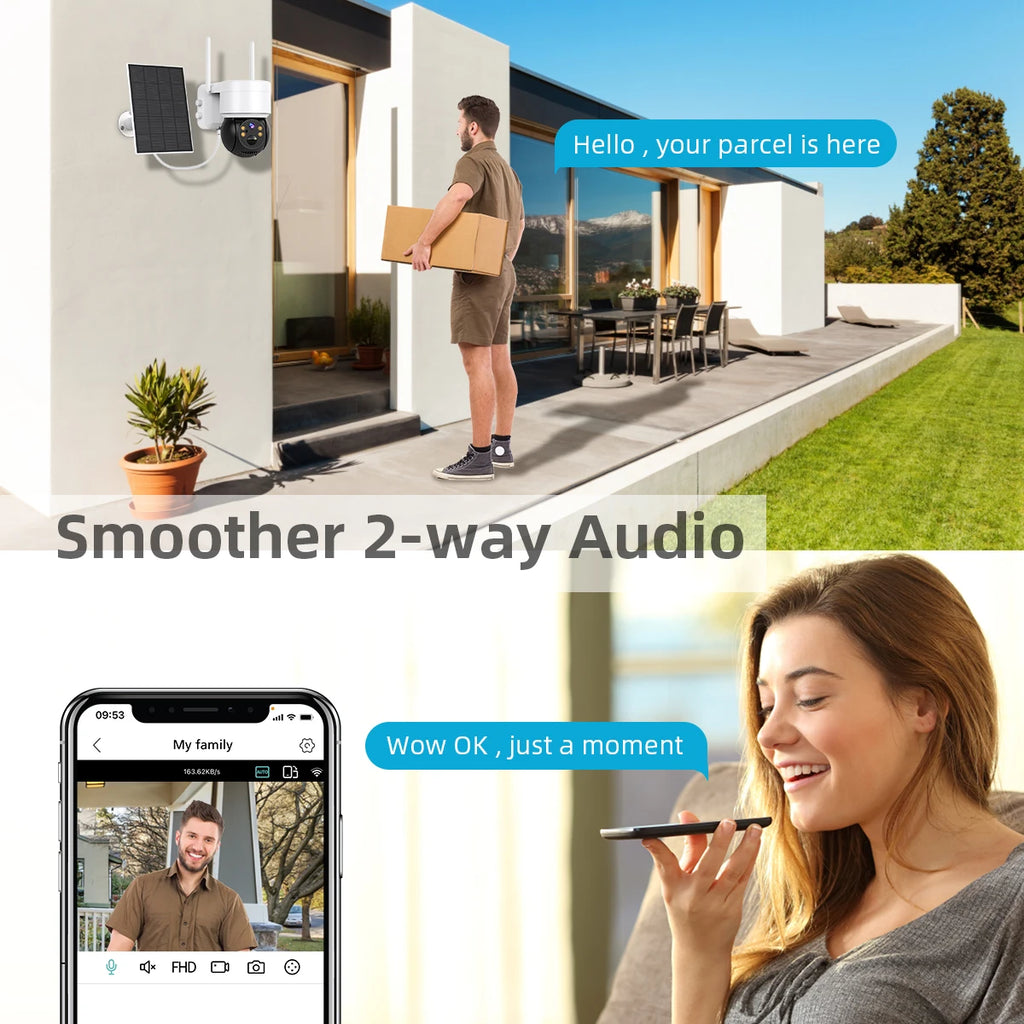 Solar Camera Outdoor Security WiFi Surveillance Cameras With Solar Panel Human Detection PTZ CCTV Camera