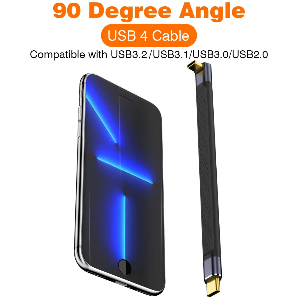 USB4 Elbow Short Cable 13.5cm Thunderbolt4 Type C Cable 40Gbps PD240W Charging Cable for SSD Laptop Macbook Phone iPhone15 iPad