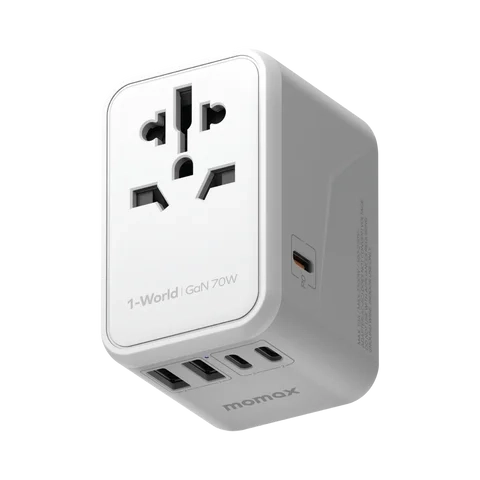 Momax 1-World UA8AU 70W USB PD fast charger adapter with multi-plug international travel design