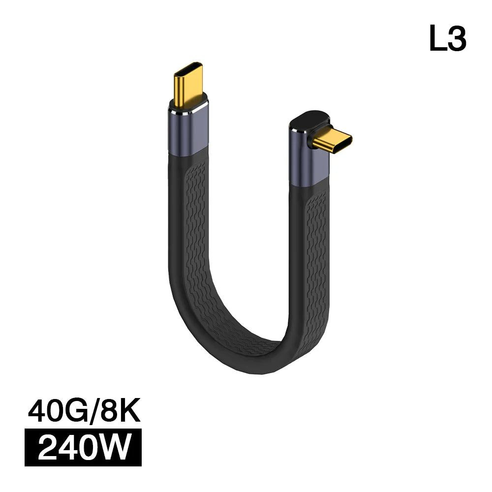 USB4 Elbow Short Cable 13.5cm Thunderbolt4 Type C Cable 40Gbps PD240W Charging Cable for SSD Laptop Macbook Phone iPhone15 iPad