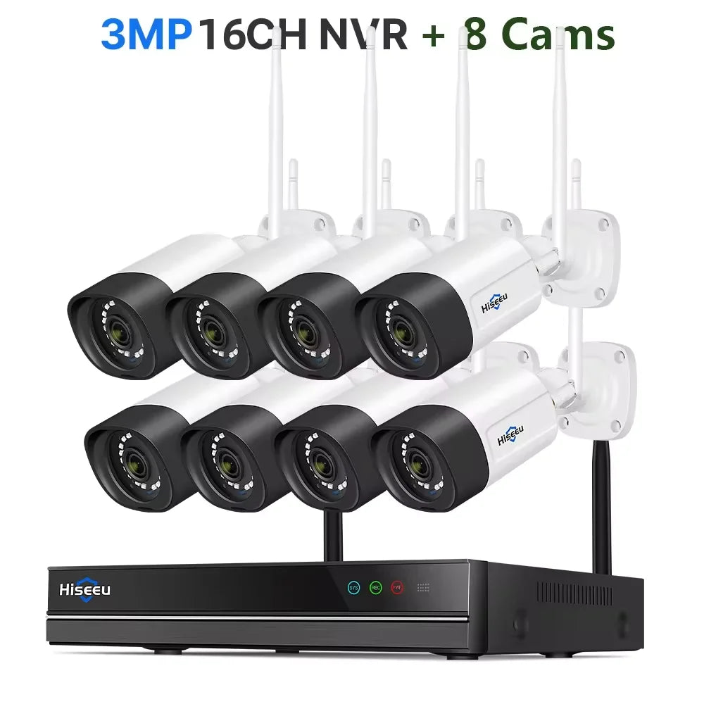Hiseeu H.265 16CH NVR 5MP Wifi Surveillance Camera System Color Night Human Motion 2 Way Audio WiFi Outdoor Security Cameras Set