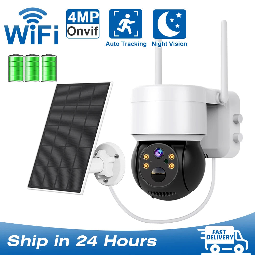 Solar Camera Outdoor Security WiFi Surveillance Cameras With Solar Panel Human Detection PTZ CCTV Camera