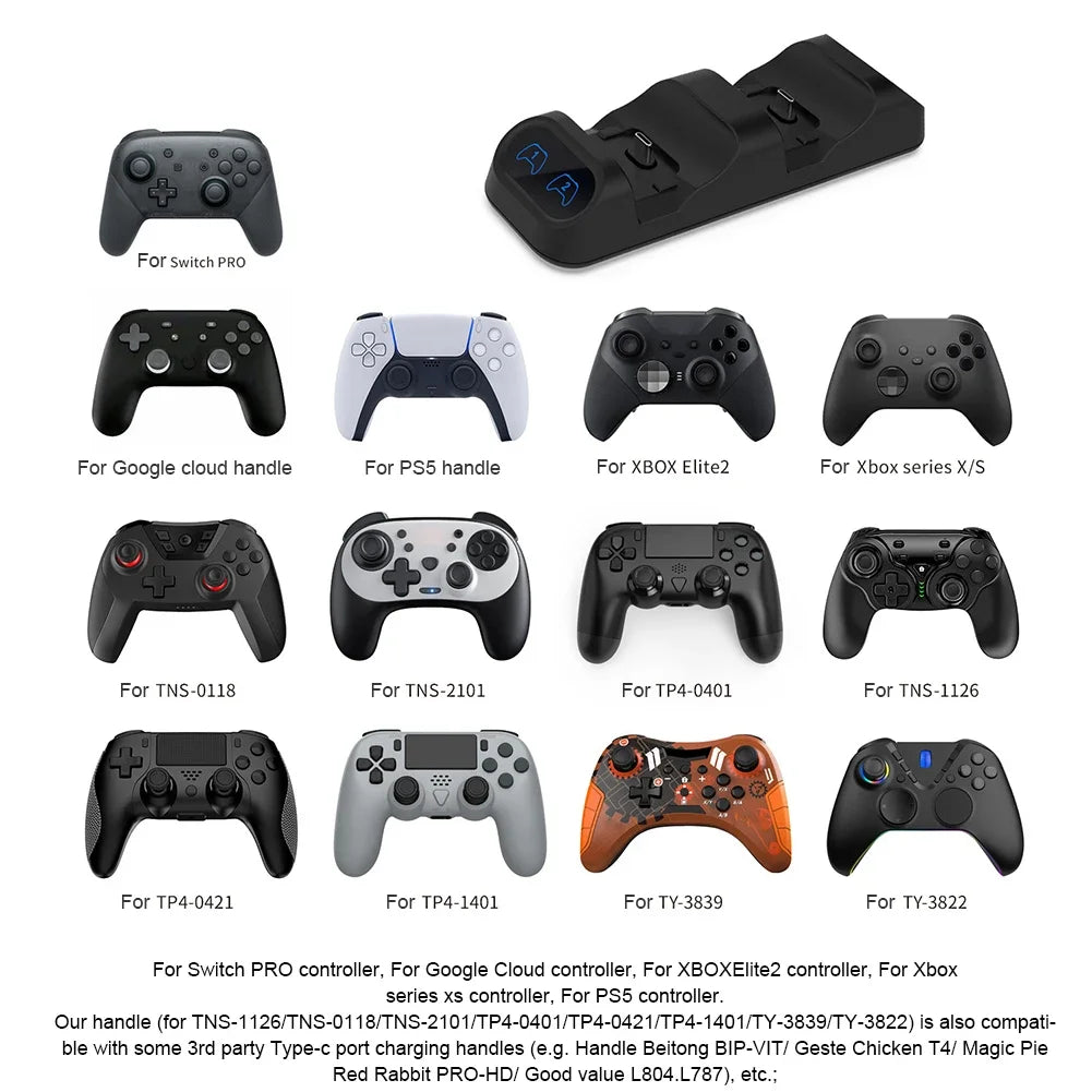 Dual Fast Charger Compatible with PS5/Xbox Series S/X Controller Charging Station Station with Indicator Gamepads Charger Dock