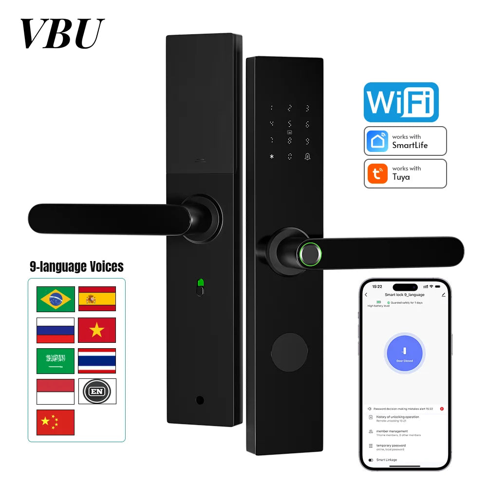 Wifi Smart Fingerprint Door Lock Digital Electronic Lock Fingerprint/IC Card/Password/Key/APP Remote Unlock Work with Alexa