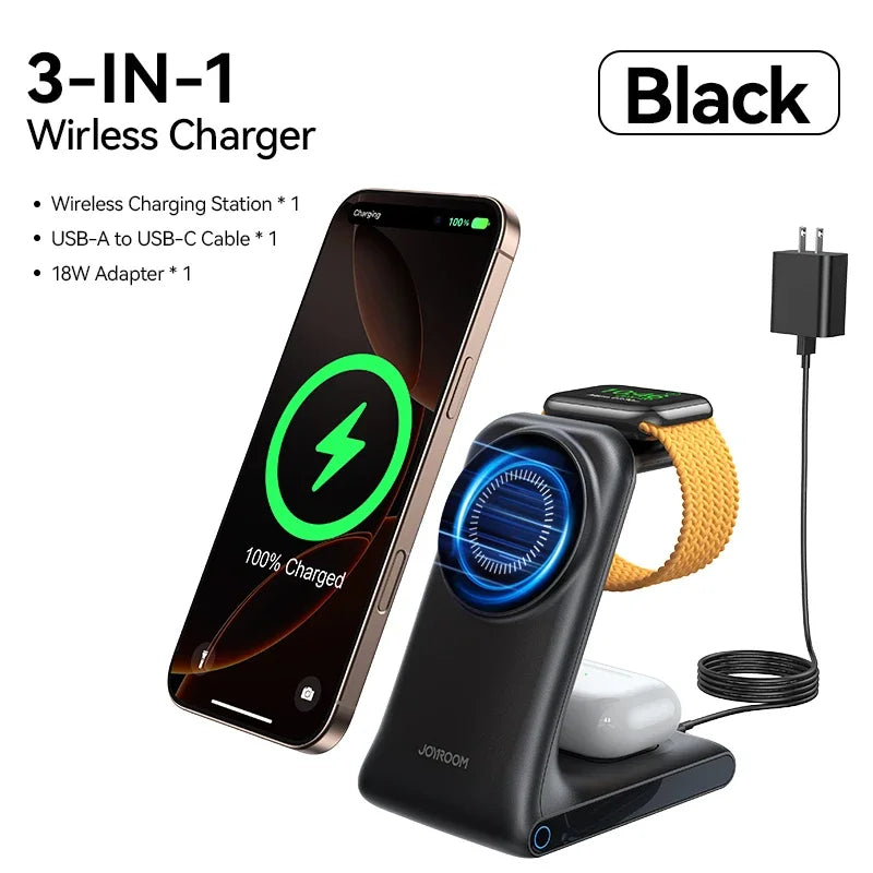 Joyroom 3-in-1 Magnetic Wireless Charging Station Wireless Phone Charger Stand for iPhone 16 15 14 13 12 for iWatch for AirPods