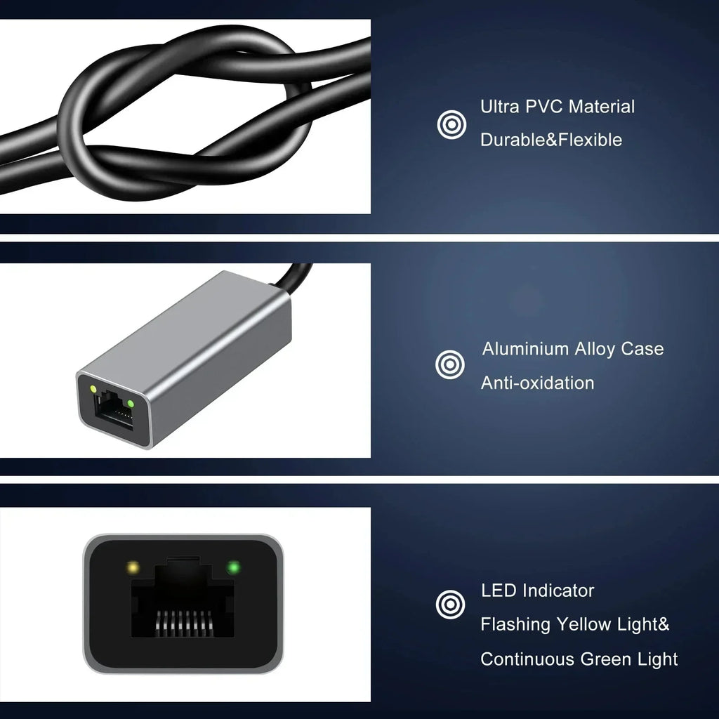 Adaptateur Ethernet USB Type C 1000Mbps, carte réseau RJ45 USB 3.0 pour MacBook PC Windows XP 7 câble Internet Lan USB Android