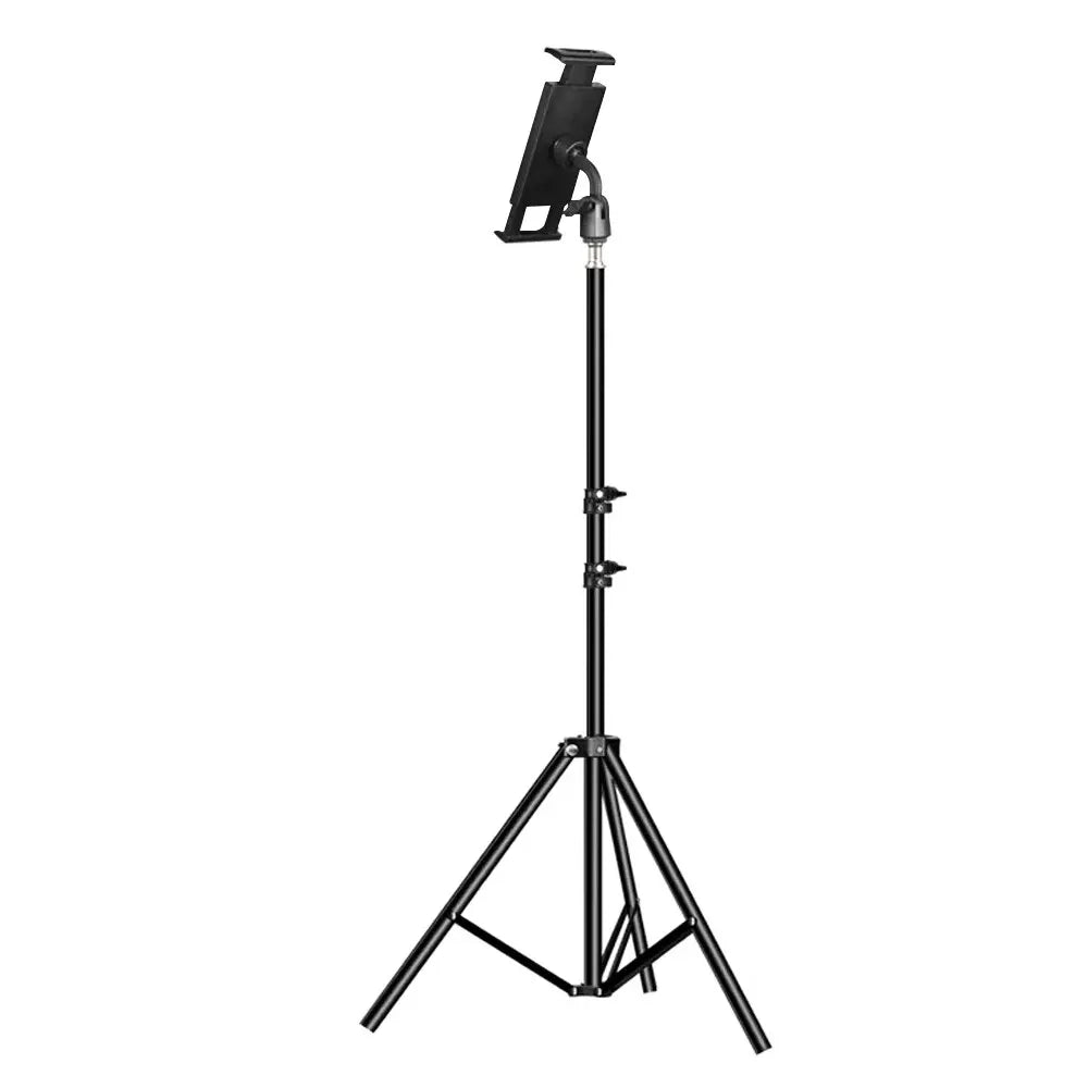 Adjustable carbon steel tripod floor tablet stand for 4-13 inch tablets with hands-free lazy holder bracket