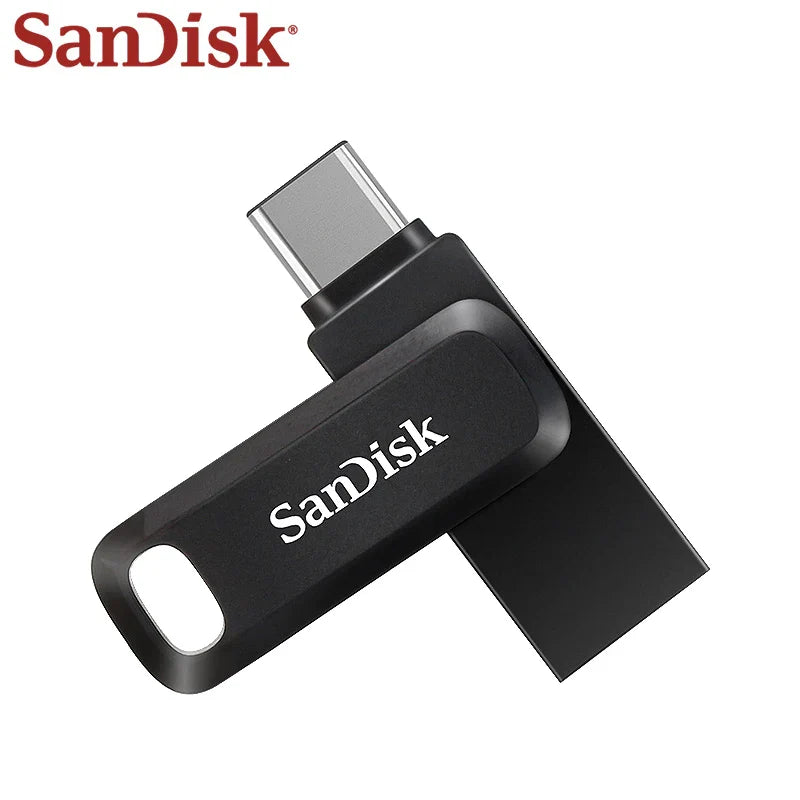 SanDisk Ultra Dual OTG Pen Drive USB 3.2 Type-C and Type-A flash drive with swivel design and keyring hole, black color