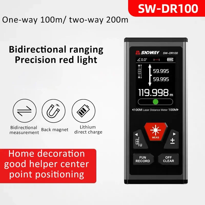 SW-DR/DG Series 2 Way Laser Measure Meter Rangefinder Red/Green Laser Distance Meter 60M/100M Digital Rechargeable Range Finder