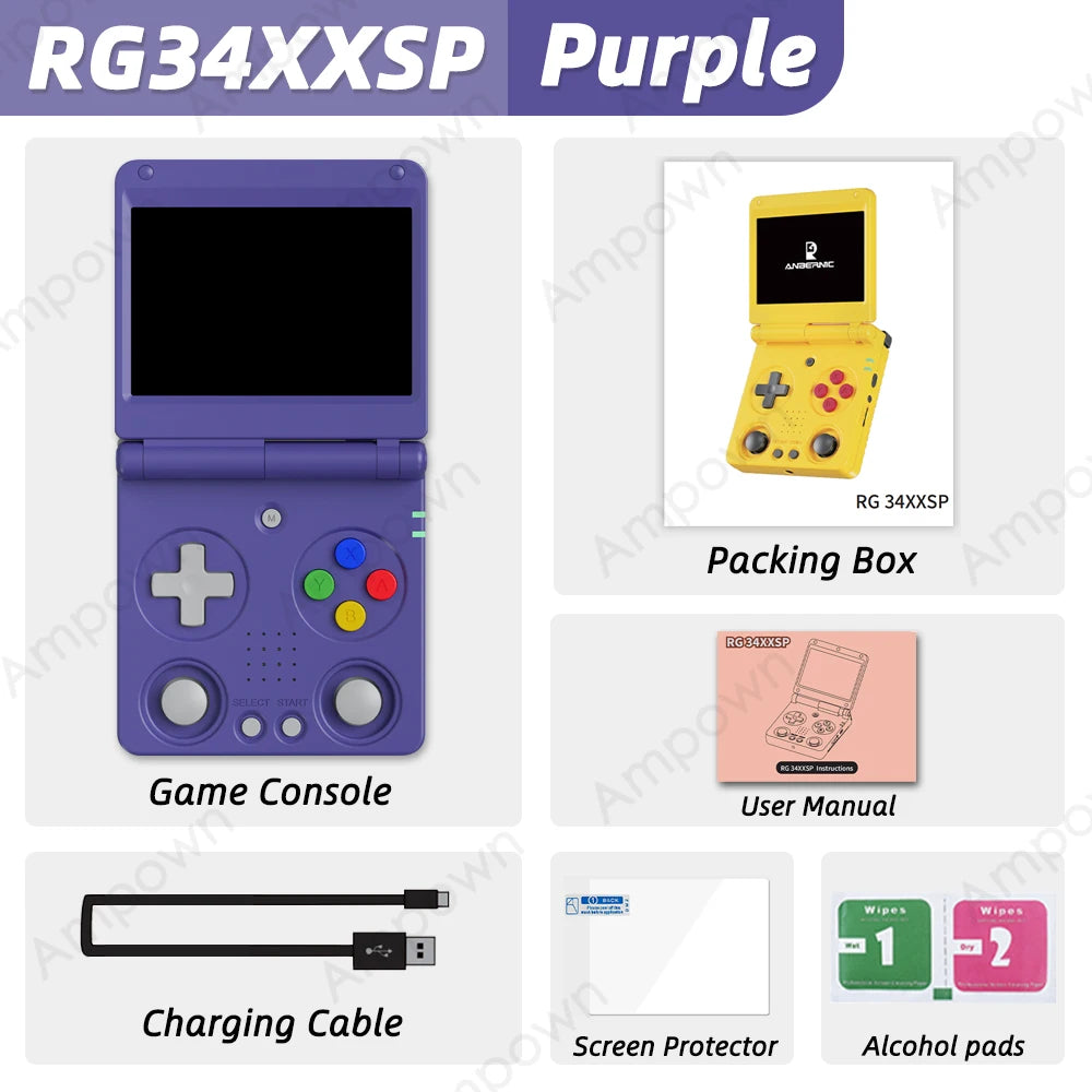 Anbernic RG34XXSP Flip Handheld Game Console 3.4'' IPS Screen TV Output Linux System Hall Magnetic Flip Cover Video Player Gifts