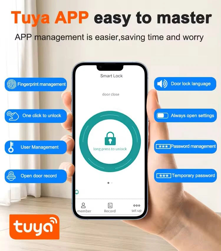 Smart Digital Door Lock Fingerprint Password Anti-theft Magnetic Card Key Unlock Doorlock WiFi Tuya APP