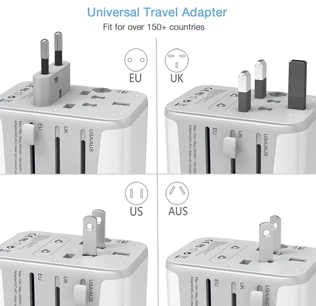TESSAN Universal Travel Adapter with EU UK US AUS plugs, USB and Type C ports for worldwide use