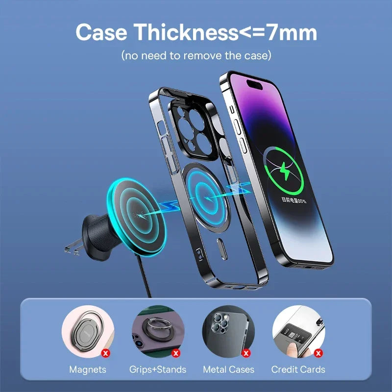 Baseus Magnetic Wireless Charger car phone holder compatible with phone cases up to 7mm thick