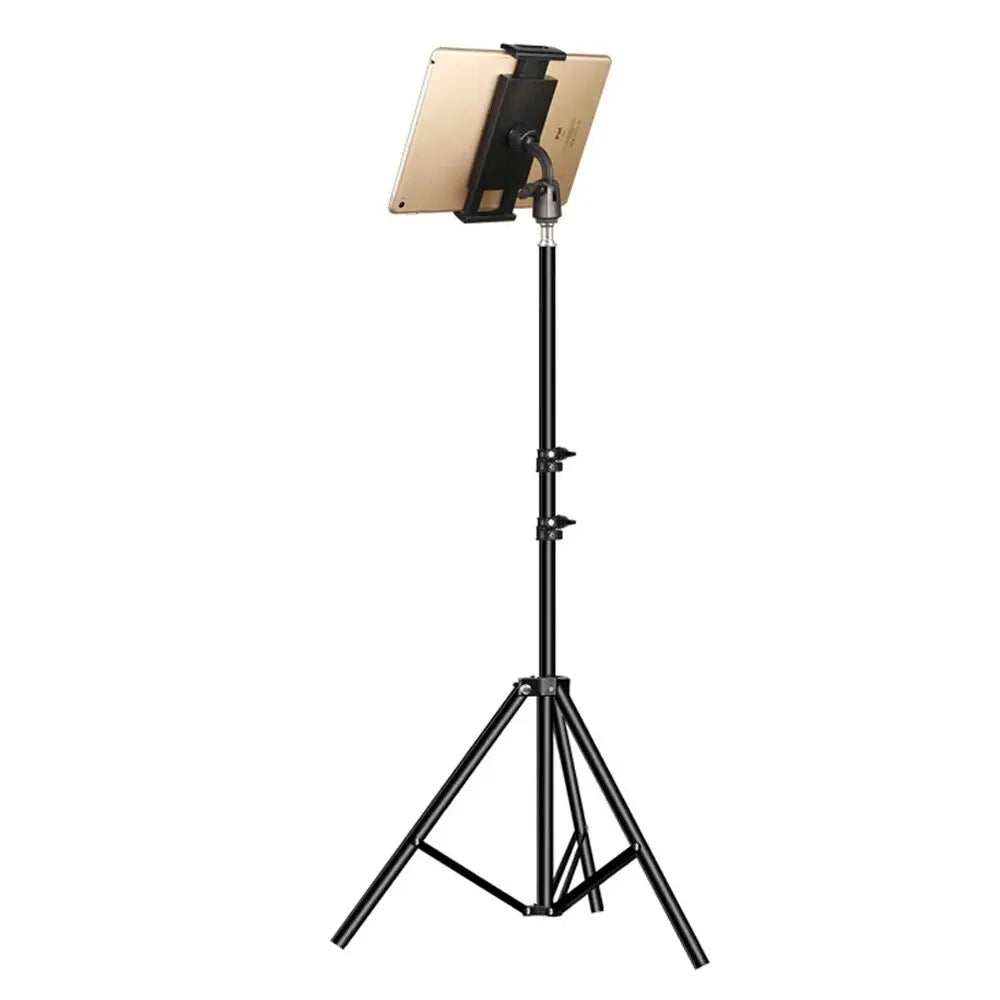 Adjustable carbon steel tripod floor tablet stand with holder for 4-13 inch tablets