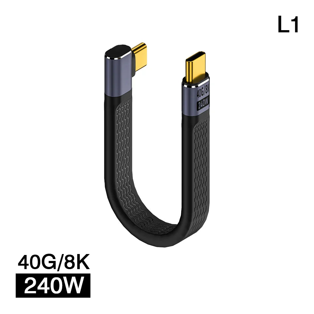 USB4 Elbow Short Cable 13.5cm Thunderbolt4 Type C Cable 40Gbps PD240W Charging Cable for SSD Laptop Macbook Phone iPhone15 iPad