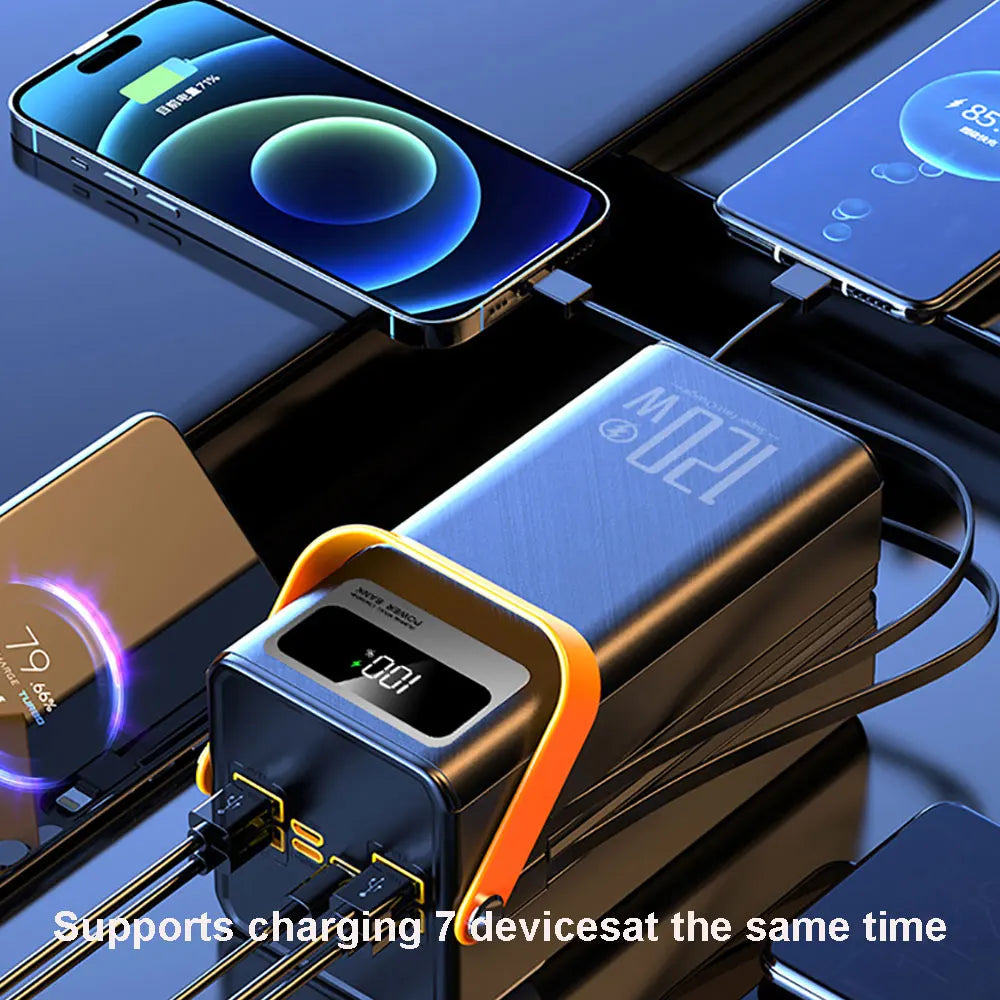 60000mAh portable power bank with 120W fast charging supports simultaneous charging of multiple devices