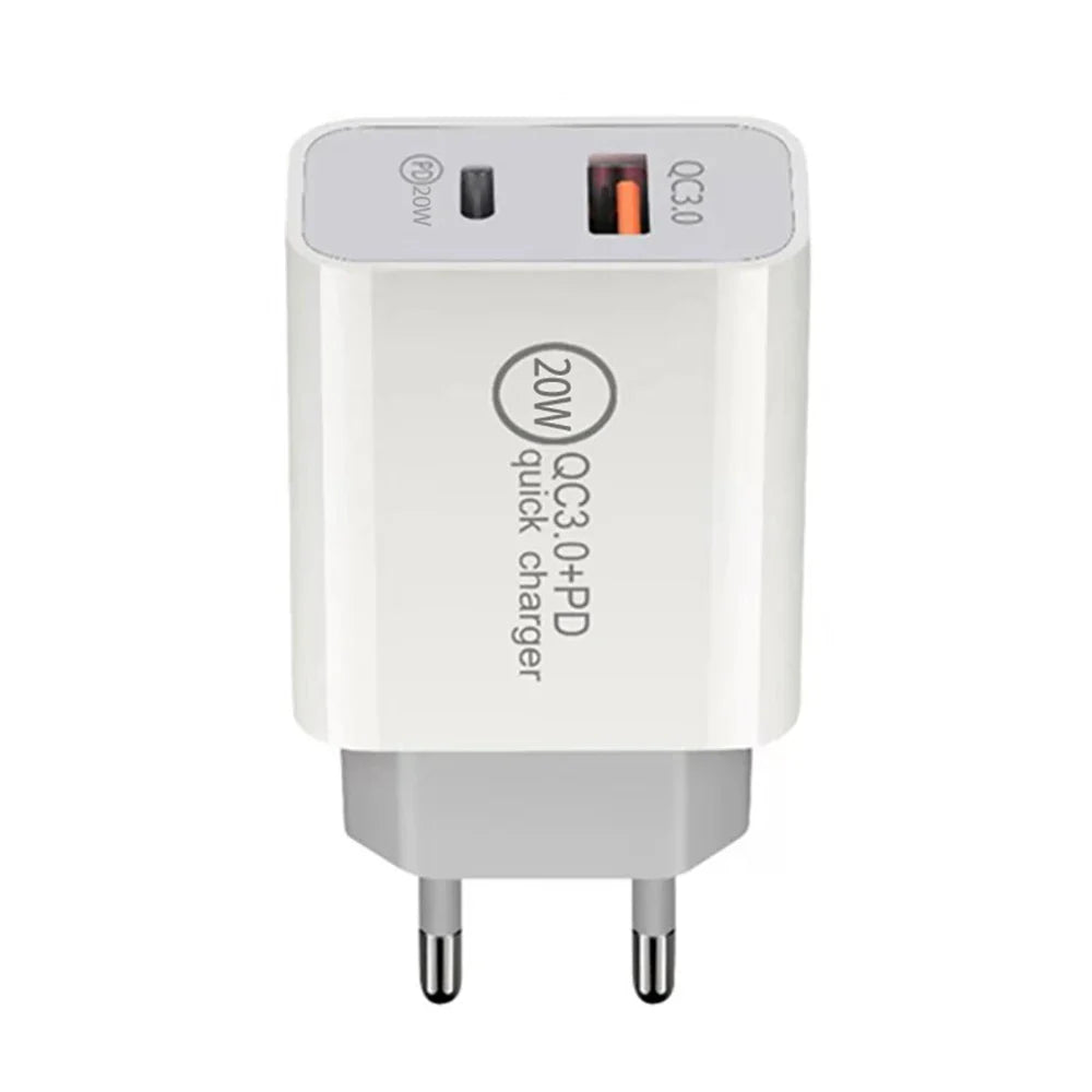 2 Pors Charger QC3.0 USB A Type C 20W PD Charging Adapter EU USA UK AUS Plug Power Supply Dock for iPhone Samung Phone Tablet