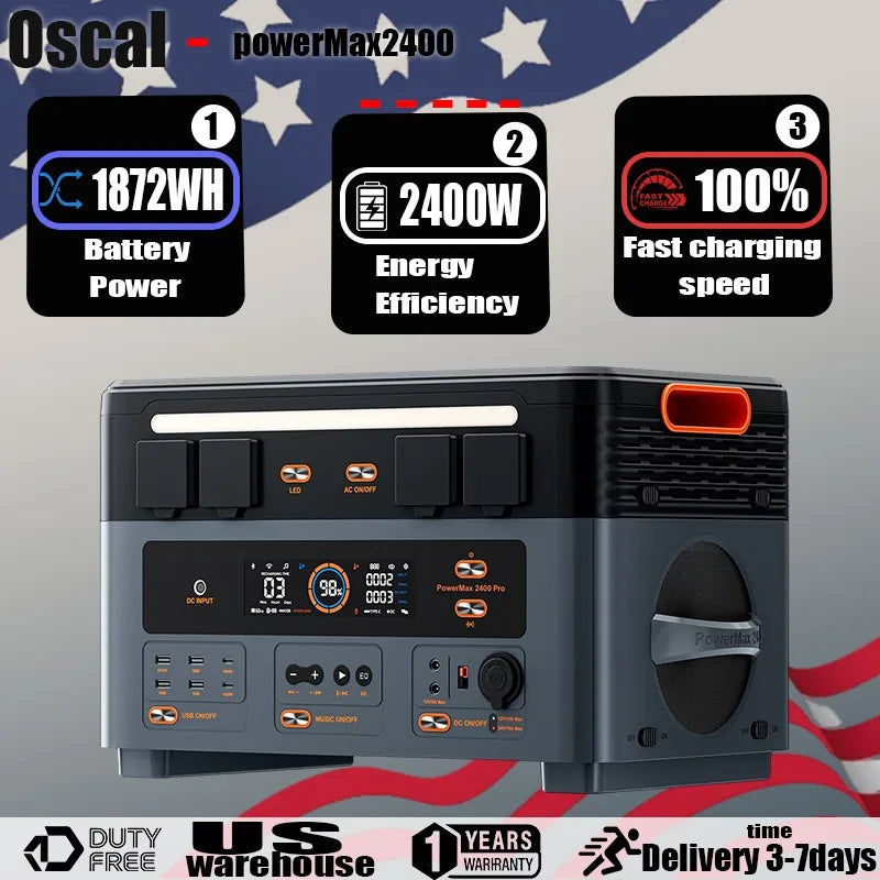 Oscal PowerMax2400 Portable Power Station 1872Wh LiFePO4 Battery Peak 4800W 3-yearWarranty Outdoor Home Camping Mobile PowerBank