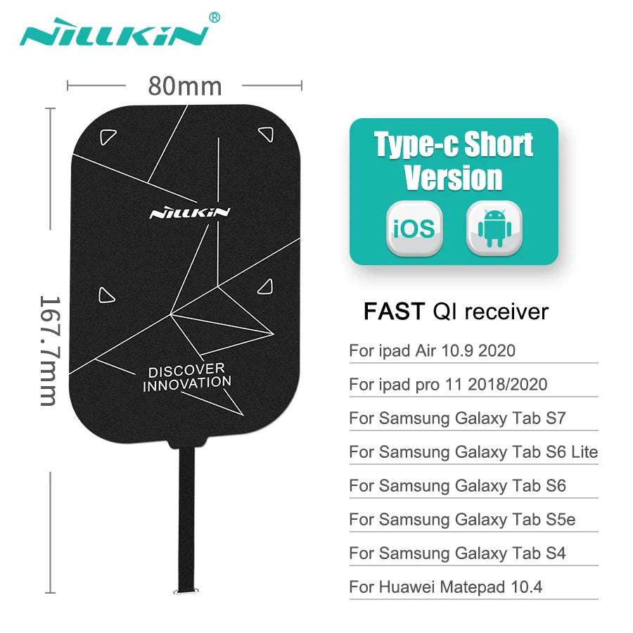 Nillkin iPad Wireless Charging Receiver Type-C Short Version compatible with iPad Air, iPad Pro, Samsung Galaxy Tab, and Huawei Matepad