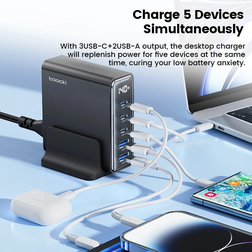 Toocki GaN 140W Charger Quick 4.0 PD3.0 100W USB Type C Fast Charger for Macbook Air iPhone 14  Sasmusng S23 Ultra  Xiaomi Huawe