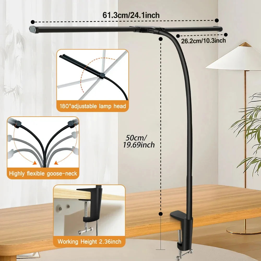 Double Head LED Clip Remote Control Desk Lamp Architect Table Lamp for Home Office Lighting 5 Color Modes and 5 Dimmable
