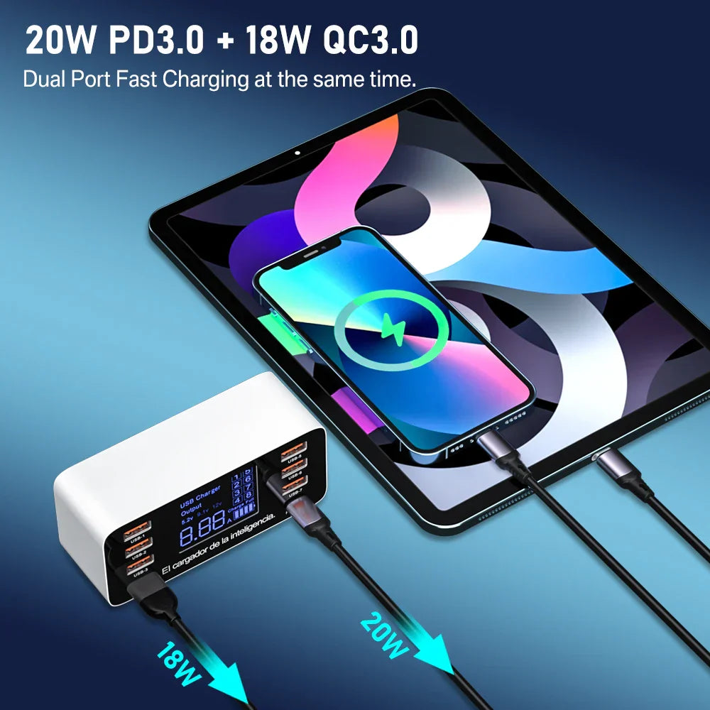 ASOMETECH 60W Quick Charge USB C charger with LCD display charging phone and tablet fast