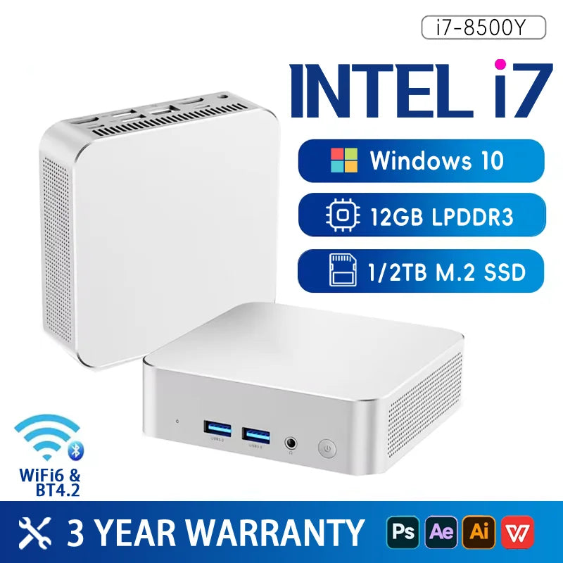2025 MINI PC Windows 10 Intel Core i7-8500Y Mini Computer 12GB LPDDR3 1TB M.2 SSD Mini PC WIFI 6 BT4.2 4K HD Mini Gaming Pc