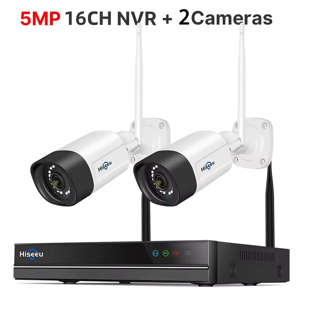 Hiseeu H.265 16CH NVR 5MP Wifi Surveillance Camera System Color Night Human Motion 2 Way Audio WiFi Outdoor Security Cameras Set