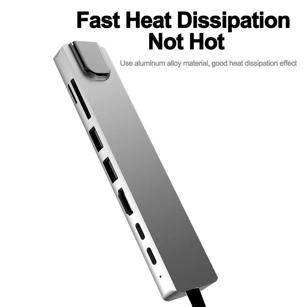 8in1 USB C HUB Type C Splitter 4K Thunderbolt 3 Docking Station Laptop Adapter For Macbook Air M1 iPad Pro RJ45 HDMI-compatible