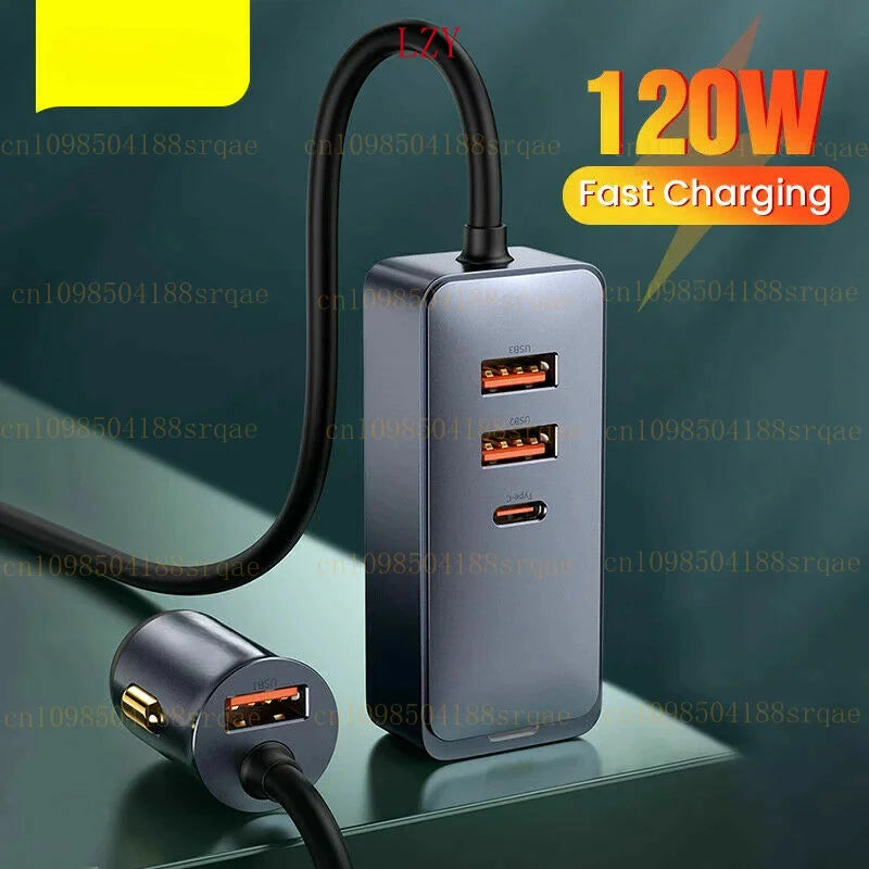 for Baseus 120W Car Charger USB Type-C PPS Fast Charging 4 Ports Cable Adapter Kit