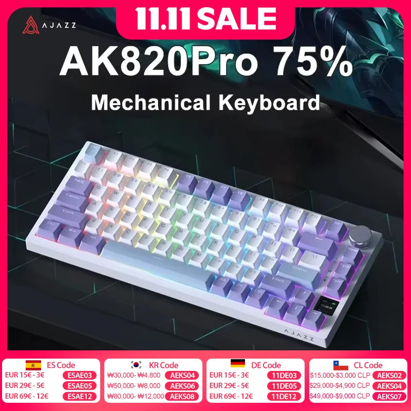 AJAZZ AK820 / AK820Pro Gaming Mechanical Keyboard 75% 82 Keys Wired Single Mode/Bluetooth Wireless Gamer Keyboard for Laptop PC