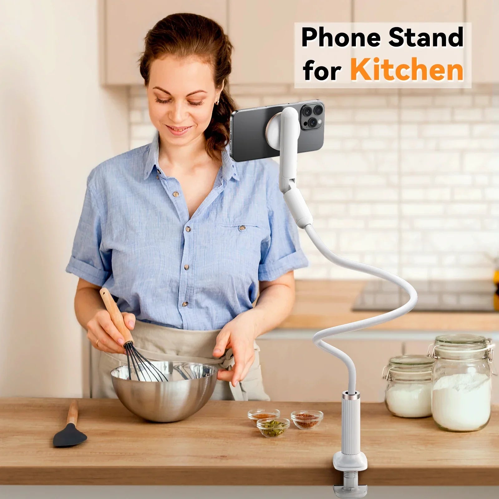 Oatabasf Magnetic Gooseneck Phone Stand Holder with Flexible Long Arm for Bed Lazy Bracket for 4-7" Phone Tablet Stand 4.7-13"