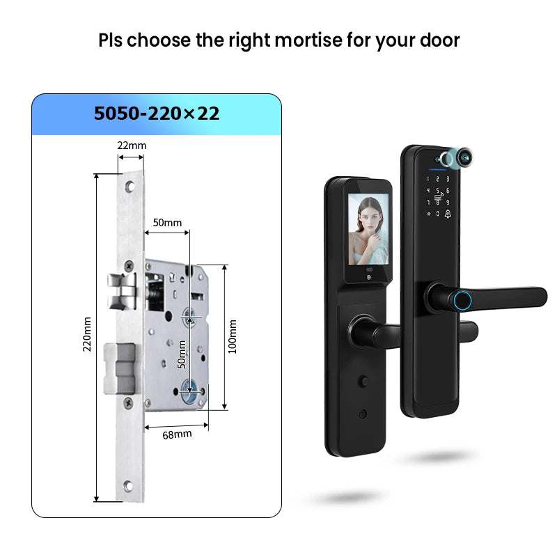 Tuya Wifi Smart Door Lock Electronic Digital Lock with Biometric Fingerprint Camera Smart Card Password Key Unlock Feature
