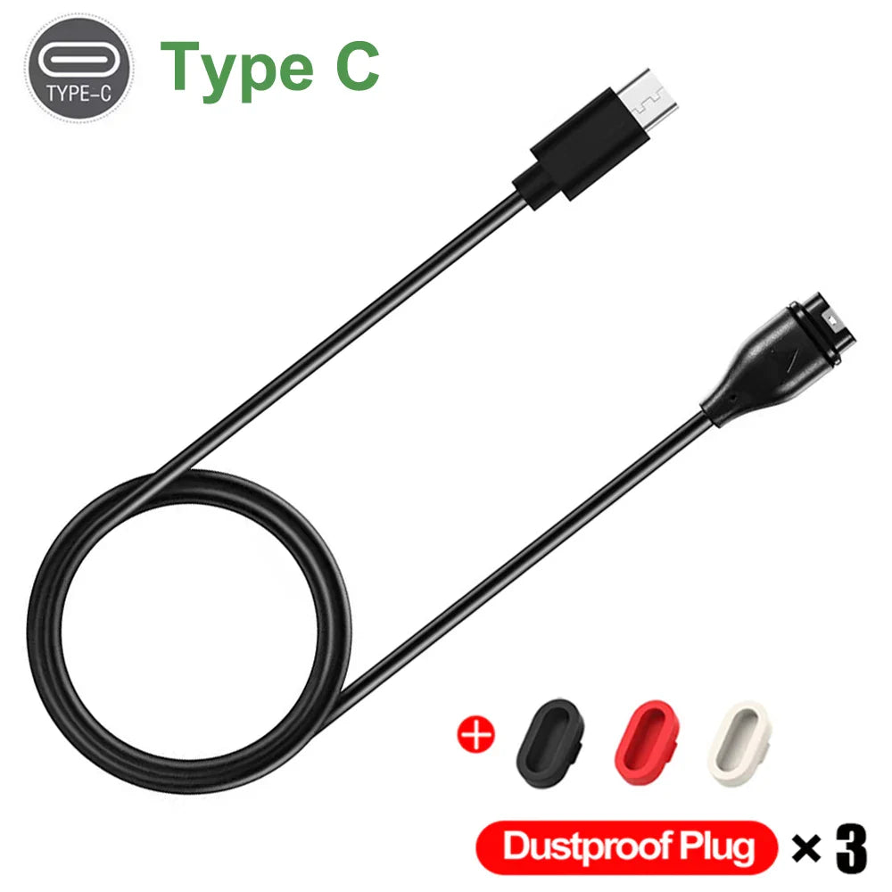 1 Meter USB Type C Charging Cable For Garmin Fenix 7 7S 7X 6 6S 6X 5 5S 5X Vivoactive 3 4 4S Venu 2 2S 3 3S With Dustproof Plug