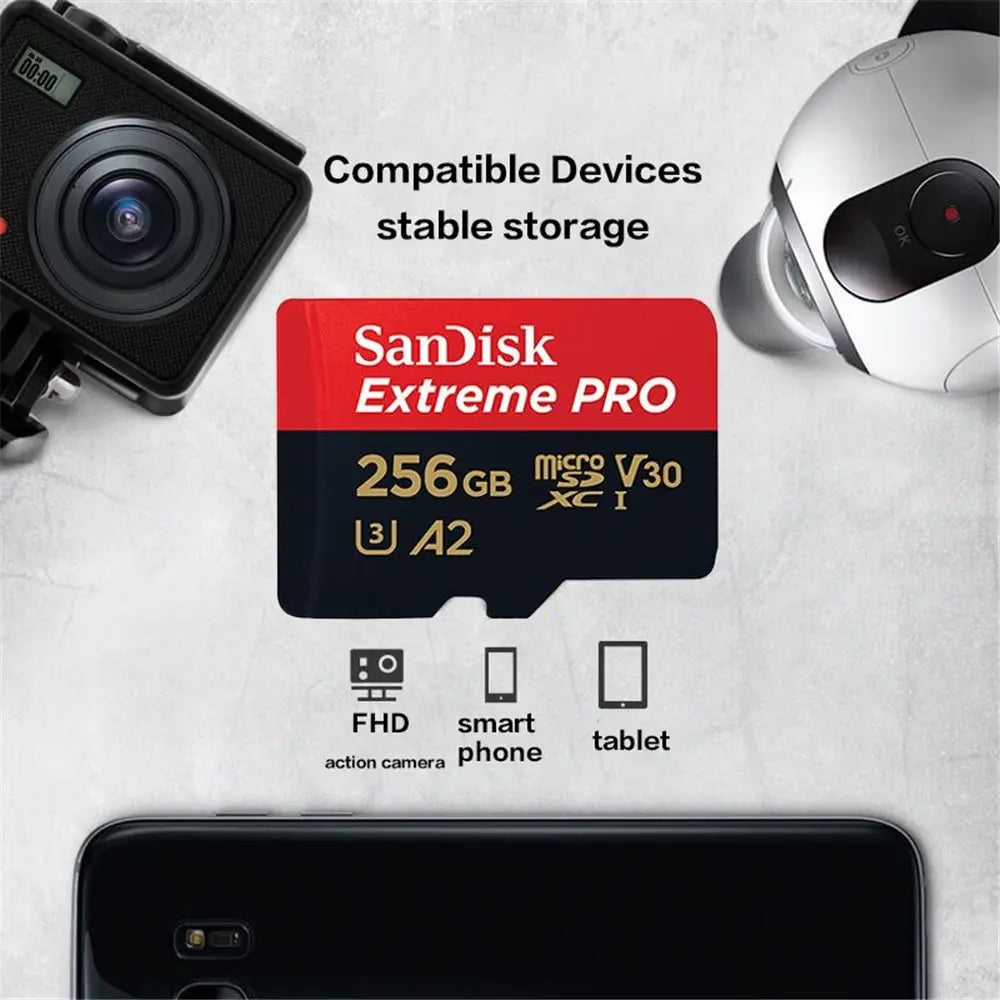 SanDisk V30 Micro SD Extreme PRO 256GB memory card for FHD cameras, smartphones, and tablets