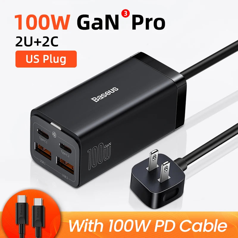 Baseus PD 100W GaN Charger USB Type C Desktop Charger Station Quick Charge 4.0 QC 3.0 Fast Charging For Macbook iPhone 14 Xiaomi