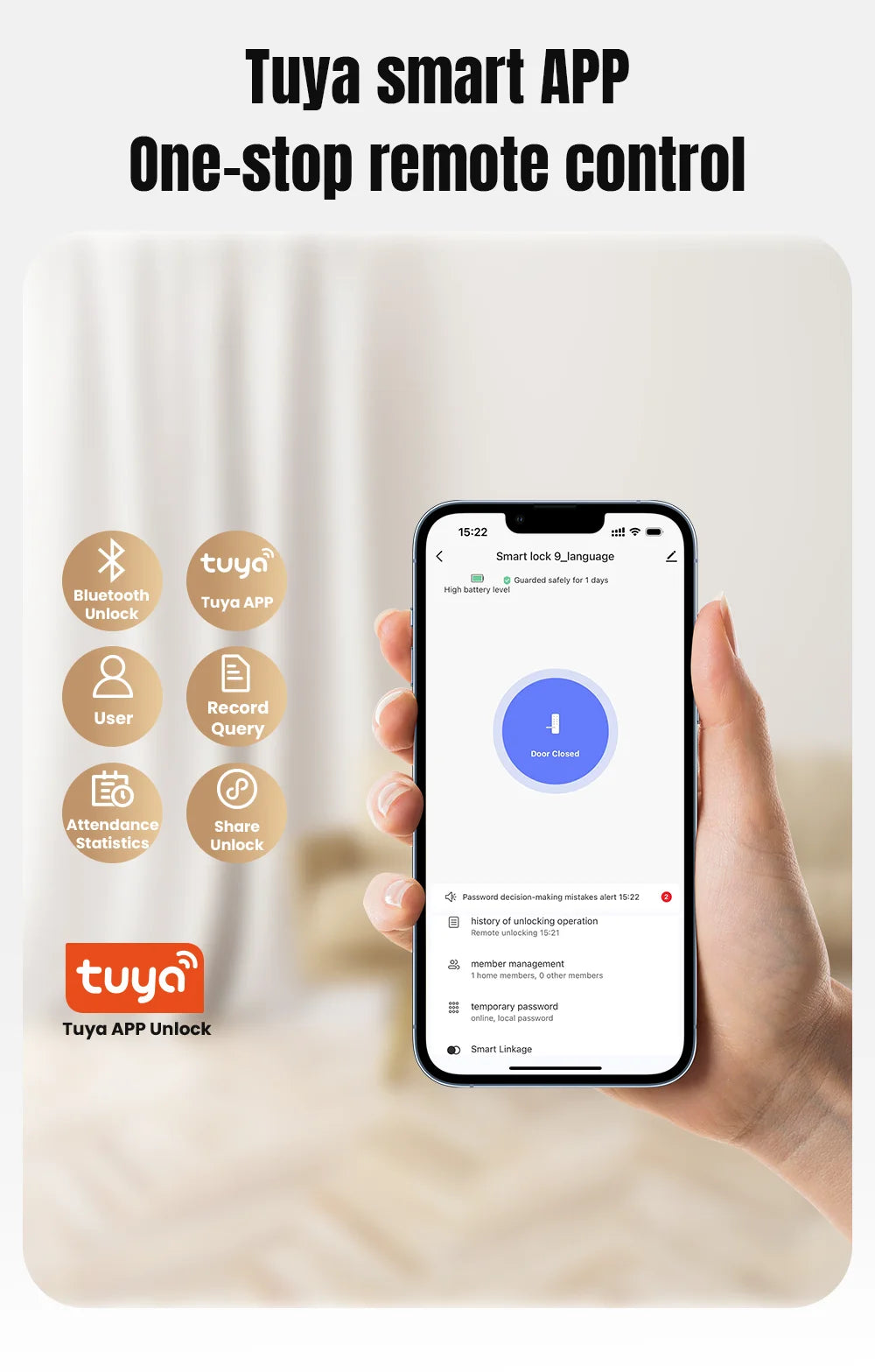 Wifi Smart Fingerprint Door Lock Digital Electronic Lock Fingerprint/IC Card/Password/Key/APP Remote Unlock Work with Alexa