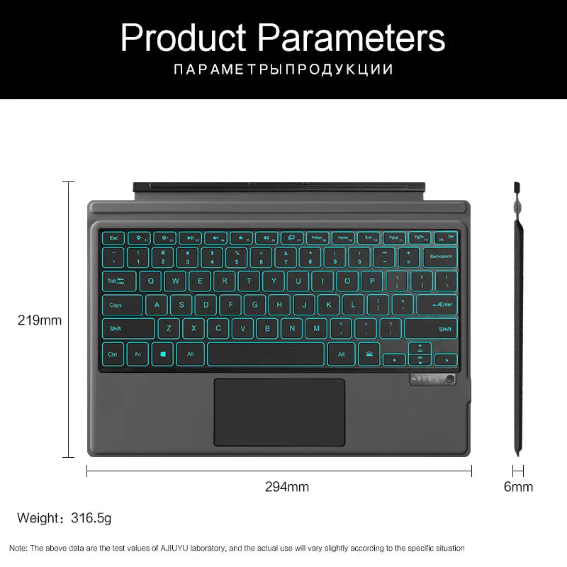 HUWEI Bluetooth Keyboard with trackpad for Surface Pro 3-7, compact wireless tablet keyboard with multi-language support and slim design