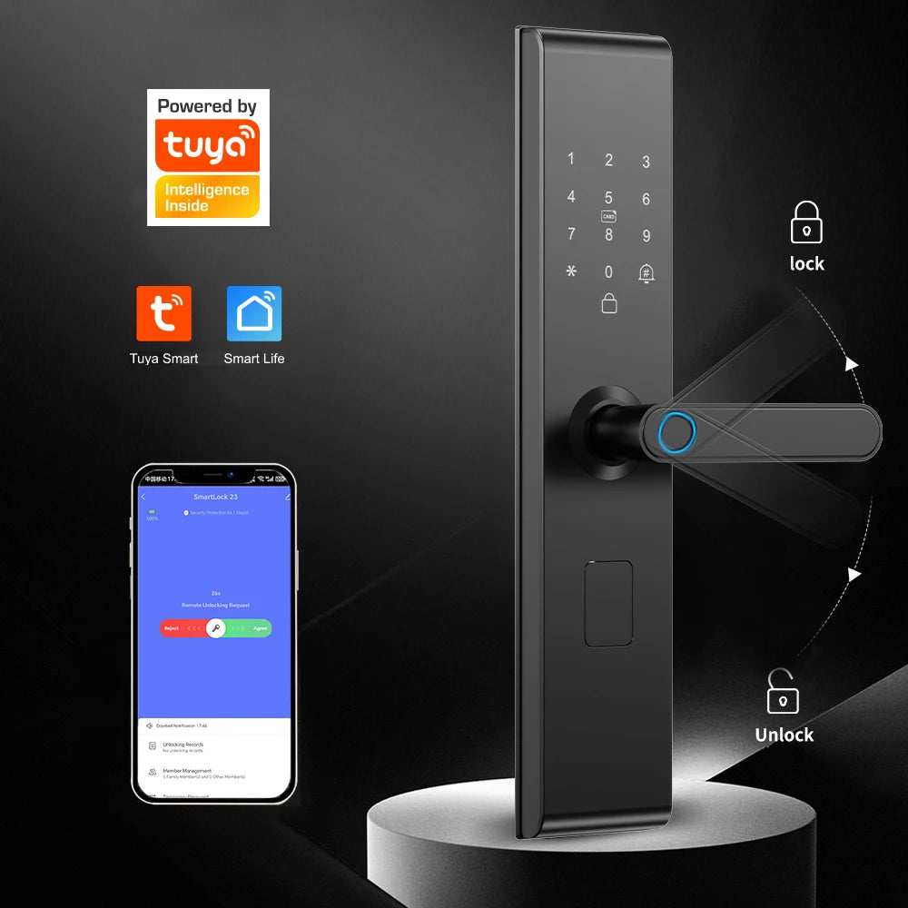 Smart Digital Door Lock Fingerprint Password Anti-theft Magnetic Card Key Unlock Doorlock WiFi Tuya APP