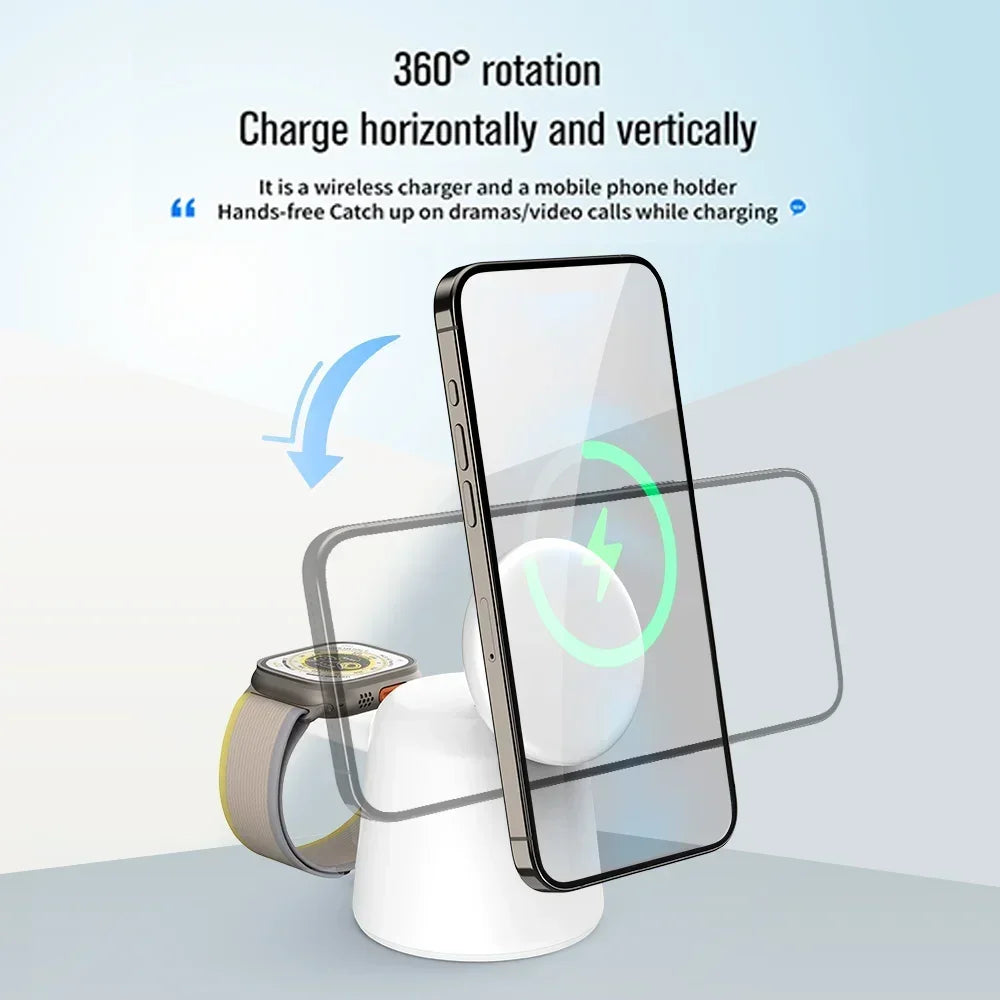 3 in 1 Magnetic Wireless Charger Stand For Magsafe iPhone 15 14 13 12 Pro Max Airpods IWatch 9 8 7 6 Fast Charging Dock Station
