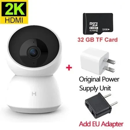 Smart Camera 2K 1296P HD 360° WiFi night vision baby monitor with 32GB TF card and EU power adapter