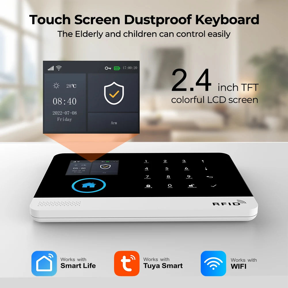 Smart Home Tuya GSM Alarm System 4G Wifi System for House Security Wireless with Door Sensor Smart Life APP Control for Alexa