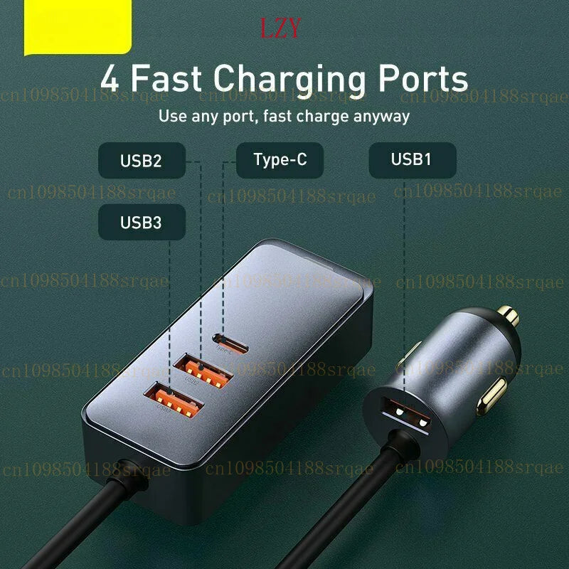 for Baseus 120W Car Charger USB Type-C PPS Fast Charging 4 Ports Cable Adapter Kit