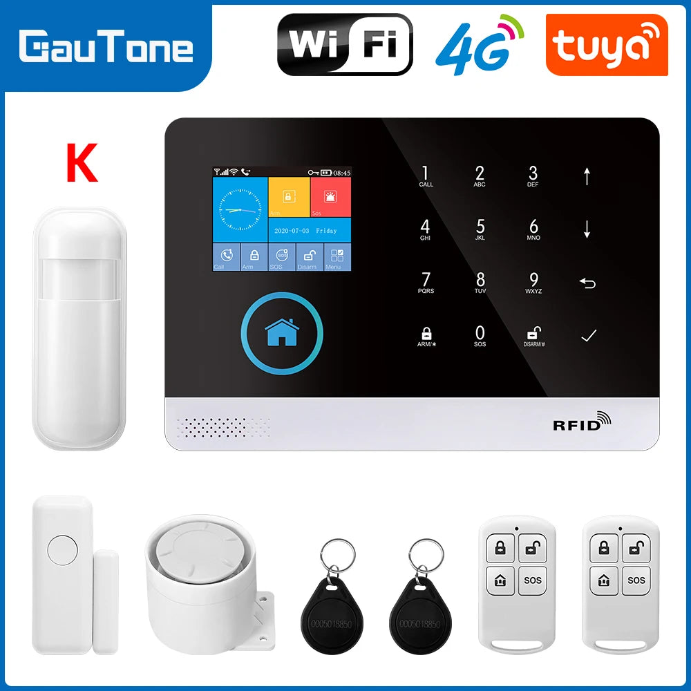 Smart Home Tuya GSM Alarm System 4G Wifi System for House Security Wireless with Door Sensor Smart Life APP Control for Alexa