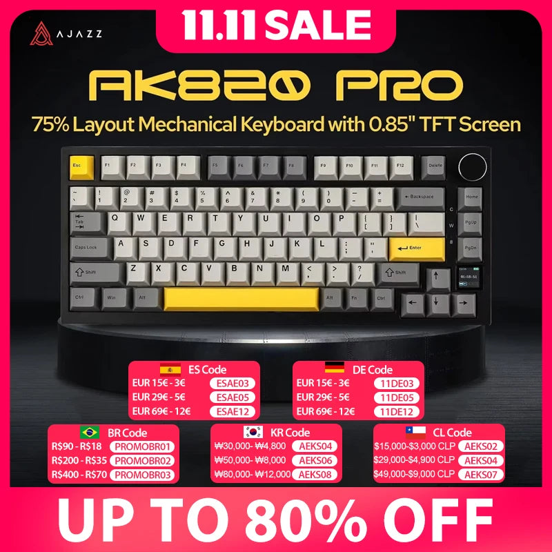 Ajazz AK820/AK820Pro Gaming Mechanical Keyboard Bluetooth 5.1/Wireless/C-Wired Customized Keyboard with Knob Hot Swapping Gasket
