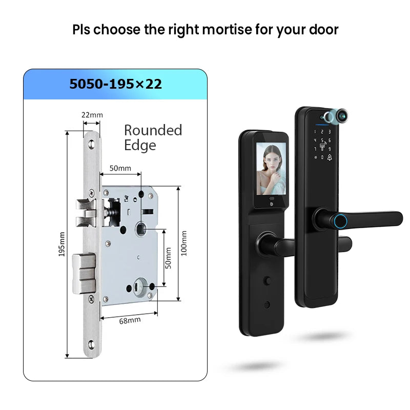 Tuya Wifi Smart Door Lock Electronic Digital Lock with Biometric Fingerprint Camera Smart Card Password Key Unlock Feature