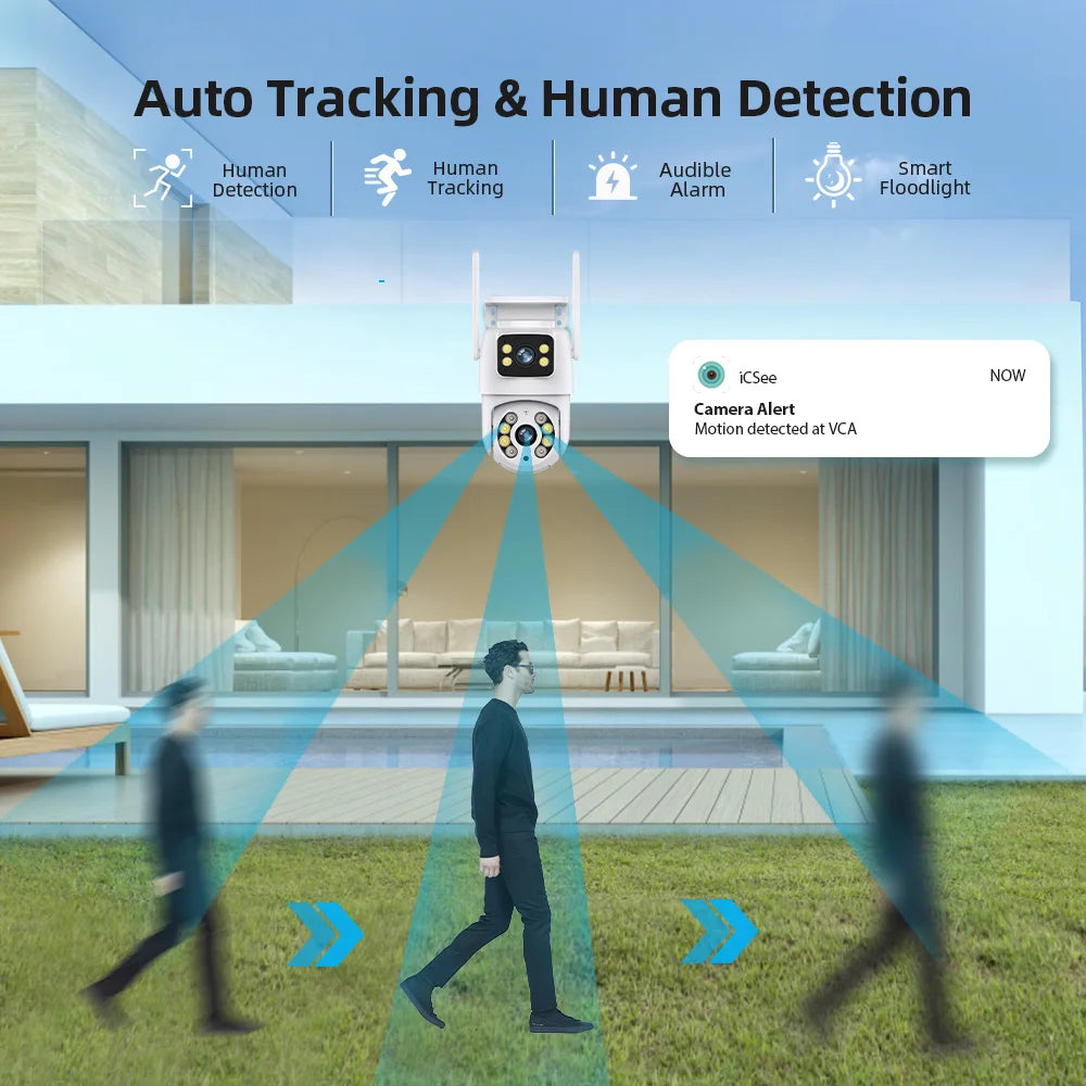 Hiseeu 4K 8MP Wifi Surveillance Camera Dual Lens 4X Digital Zoom AI Human Detect ONVIF Wireless Outdoor Security PTZ IP Cameras