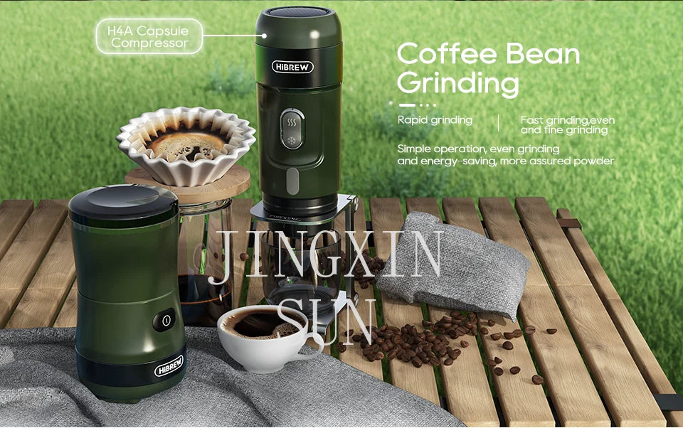 HiBREW Portable 3in1 Electric Coffee Grinder 2000mAh Double Cup Fruit Mixers Juicers Blender Ice Crusher Camping or Journey G2